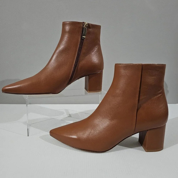 NEW L'Agence Jeanne II Ankle Bootie EU Size 39  Brown Leather Pointed Toe Heeled - Picture 2 of 15